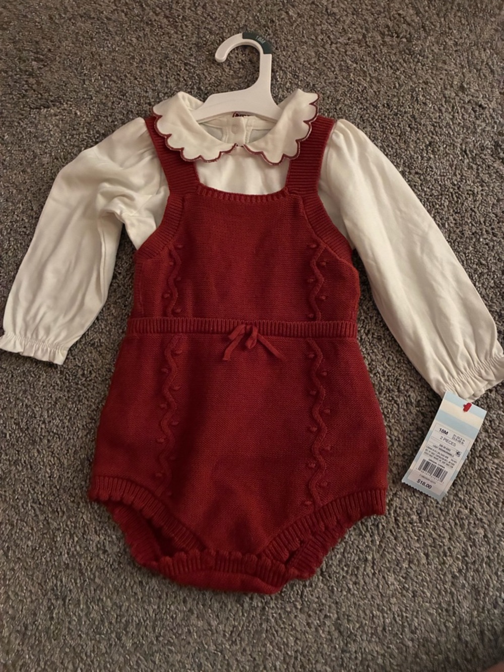 Cat & Jack Red Knit Bubble Romper with White Collar Top